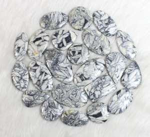 Hecho a mano ovalado blanco Natural Pinolith jaspe cabujones COLLAR COLGANTE a granel Creación de piezas de joyería únicas piedras preciosas sueltas - Product Image 5