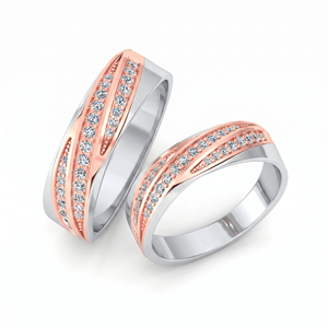 Classic Dual Tone Diamond Engagement Band <b>Couple</b> <b>Ring</b> with Round Brilliant Cut Diamonds Natural and Lab Grown Diamonds - Product Image 3