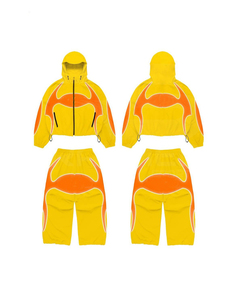 Conjunto Deportivo de Moda para Hombre, Chaqueta con Capucha y Pantalones Acampanados, 100% Nailon, Impermeable, con Malla Interior, Cortavientos Informal - Product Image 5