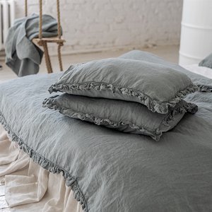 Juego de funda nórdica con volantes de lino Queen King Twin XL al por mayor con fundas de almohada de estilo rústico 200TC para el hogar, bodas, hoteles, hospitales - Product Image 4