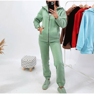 Ensemble deux pièces survêtement pour femmes veste à fermeture éclair haut et pantalon à jambes larges jogging assis - Product Image 2
