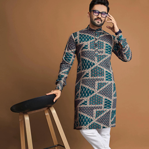 <b>Men</b> Festive Premium Soft Cotton Foil Print <b>Kurta</b> Pyjama for Online Sale - Product Image 1
