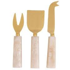 Nuevo Juego de Cuchillos para Queso de Acero Inoxidable Personalizado, con Patrón de Madera y Resina, Acabado Dorado, con Cuchara para Servir y Cortar Queso - Product Image 2