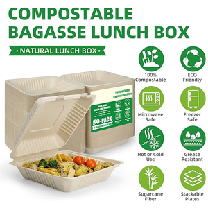 8 inch vỏ sò phân hủy sinh học & compostable bã mía thực phẩm container tùy chỉnh dùng một lần nhanh chóng ăn trưa hộp - Product Image 3