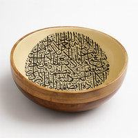 Bol en bois de manguier blanc intérieur doré calligraphie arabe fait à la main salade décorative fruits plat de service rustique artisan ustensiles de cuisine