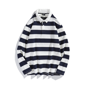 NUEVA camiseta a rayas Nuevo estilo Cuello a rayas Manga larga Diseño de color informal 100% Punto de algodón Hombres Turn-Down en blanco para hombres - Product Image 2