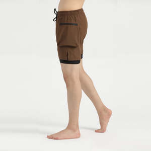 Men's Solid <b>Brown</b> Quick Dry Drawstring Shorts With Pockets Casual Sport Wear - Product Image 3