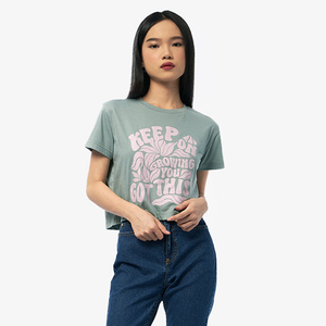 Suministro directo de fábrica, Camiseta corta de estilo más nuevo para mujer, Camiseta corta de tela cómoda de secado rápido ligera de Color único - Product Image 3