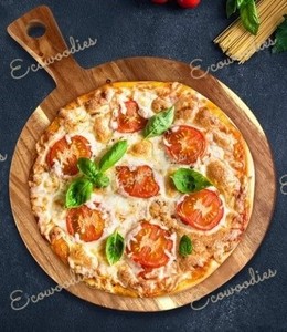 Plato redondo de madera de acacia para pizza y bandeja para servir-Ideal para pizza, frutas, queso y preparación de alimentos-Ecológico - Product Image 6