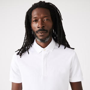 Polo de algodón elástico con logotipo bordado personalizado, camisa de ajuste Regular 100%, color blanco, con solapa de botón oculto y Rib - Product Image 1