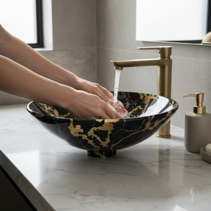 Vente en gros de vasques modernes et écologiques en métal avec marbre noir, facile à nettoyer, dessus de table, évier de salle de bain, fournisseur d'usine - Product Image 3