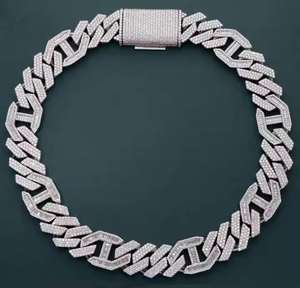 VVS Moissanite Iced Out Round and Baguette Cut 14mm Diamond Hip Hop Chain para hombres 925 Sterling Silver - Product Image 4