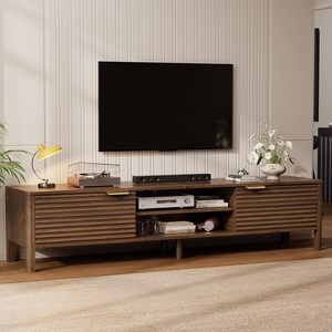 71" Mid Century Modern <strong>TV</strong> <strong>Stand</strong> for 80" <strong>TVs</strong> Storage Console with Adjustable Shelves Living Room &amp; Bedroom <strong>Walnut</strong> - Product Image 1