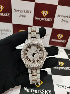 Reloj de lujo con esfera redonda de 41mm hecho a mano de acero inoxidable con VVS Moissanite Diamond Bustdown estilo Hip Hop precio de fábrica - Product Image 2