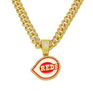 Pendentif de baseball unisexe personnalisé en argent 925 de haute qualité, style hip-hop sportif, avec moissanite et breloque en or 14 carats, thème Cincinnati Reds - Product Image 1