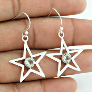 Silver Big Star <b>Drop</b> <b>Earrings</b> With Small Round Cut Natural Blue Topaz Gemstone Geometric Dangle <b>Earring</b> Jewelry At Wholesale - Product Image 1