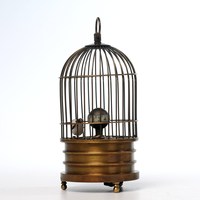 Jam mekanis perunggu enamel, jam mekanis, sangkar burung, dekorasi seni dekoratif, jam mekanis sangkar burung desain bambu