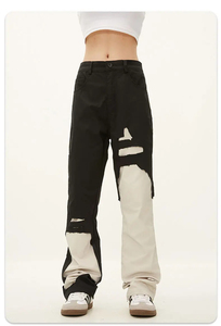 Jeans en denim ample délavé style streetwear pour homme, coupe droite, tendance, jeans baggy délavé pour homme - Product Image 3