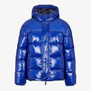 Doudoune pour homme en polyester avec logo personnalisé Doudoune imperméable pour extérieur Blouson rembourré bleu foncé brillant pour homme - Product Image 1
