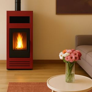 Poêle à granulés de bois autoportant avec foyer, fenêtre de visualisation frontale, commande tactile, design moderne en fonte pour chauffage intérieur - Product Image 1