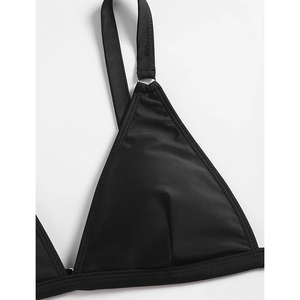 Ensemble bikini deux pièces noir pour femme, haut triangle et bas string, en Spandex et Nylon, style simple, coupe extensible - Product Image 3