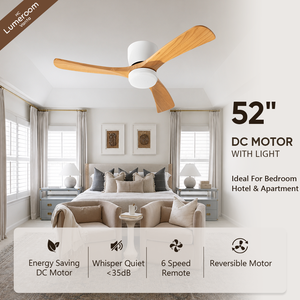 52 Inch Fan with <b>LED</b> <b>Light</b>,<b>Light</b> Wood Blades,Remote Control,Quiet DC Motor,Low Profile for <b>Bedroom</b> - Product Image 1