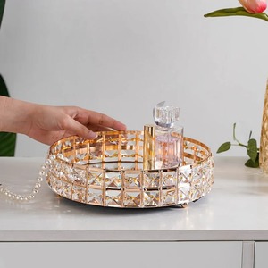 Modern <b>Crystal</b> Mirrored Metal Vanity Tray Gold Trim Perfume Display Jewelry Organizer Glamorous Home Decor for Wedding Party - Product Image 4