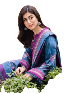 Salwar Kameez pour femme, longueur au sol, design élégant, bleu, pour mariage, remise de diplôme, plage, en viscose à séchage rapide et infroissable - Product Image 5