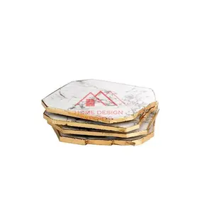Morden Luxury Design Coffee And nesting Table Decor Marble Coster With GOlden Color Finished Edge Coaster At Cheap Price