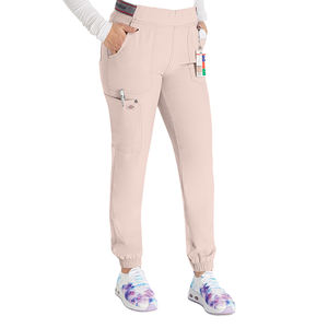 Pantalons de travail à jambes larges et taille haute Isabel pour femmes, logo brodé personnalisé, ensembles uniformes en nylon tricoté, détection des aiguilles, hôpitaux - Product Image 2