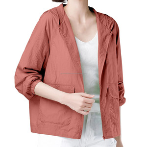 New wholesale Women's full Zip <b>Jacket</b> <b>Lightweight</b> Windproof Breathable Hooded Windbreaker For Outdoor Hiking Daily Wear - Product Image 2