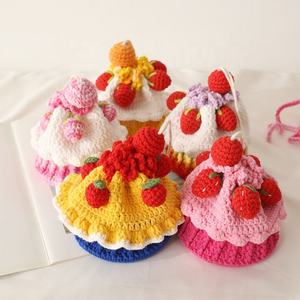 <b>Sweet</b> Lady's Stylish Cake-Shaped Strawberry <b>Bag</b> Hand-Knitted with Pure Milk Cotton Yarn Fashion Crochet Printed Accessories - Product Image 1