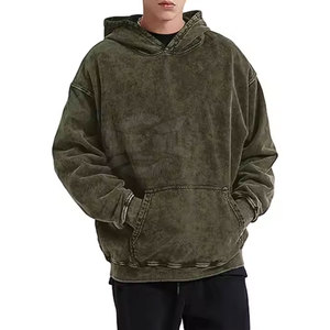 Sweat à capuche délavé à l'acide pour homme grande taille manteau d'hiver décontracté à la mode motif solide sweat en coton teint uni à capuche - Product Image 3