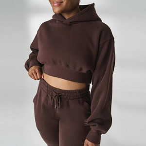 เสื้อฮู้ดดี้ผู้หญิง ผ้าคอตตอนถักเนื้อหนา ทรงหลวม ไหล่ตก ดีไซน์ลำลอง สไตล์สตรีทแวร์ สำหรับฤดูใบไม้ร่วง มีซับในด้านหน้า - Product Image 4