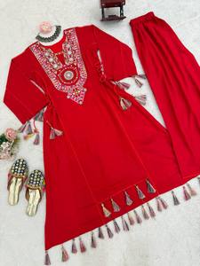 Elegante bordado estilo pakistaní rayón Kurta traje de mujer ropa de fiesta de boda - Product Image 4