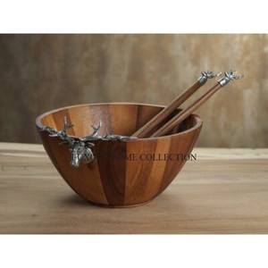 Único cuenco de madera tallado a mano perfecto para servir frutas o ensaladas con mango de metal un toque rústico pero sofisticado - Product Image 2