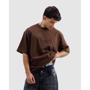 T-shirt essentiel en coton 100% brun, 280 grammes, jersey, style hip-hop, logo et graphismes imprimés, t-shirts imprimés par un designer - Product Image 3