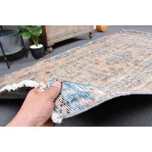 Alfombra turca Vintage Beige Azul 4,7 X 9.6ft Tejido plano de lana con patrón de retazos para decoraciones de sala de estar - Product Image 3