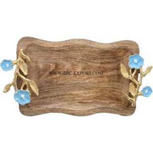 Bandejas clásicas de madera de teca de Color marrón para servir alimentos con asas de diseño de flores Vintage más vendida bandeja de artículos de servidor de decoración del hogar - Product Image 2