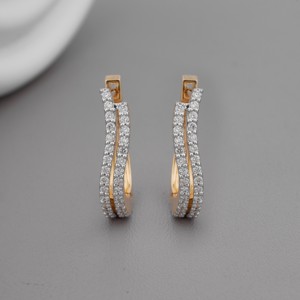 Pendientes de Aro Dobles con Diamantes Cultivados en Laboratorio Certificados por IGI, Oro Rosa/Oro Amarillo/Oro Blanco de 14K, Aros Curvos con Diamantes Pavé - Product Image 1