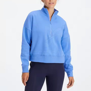 Sudadera de punto para mujer, de invierno, con cremallera de un cuarto, estilo urbano, transpirable, con logo frontal, de manga larga, de alta calidad - Product Image 1