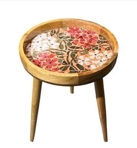 Tabouret Bloom en terre cuite, bois naturel massif, tabouret d'appoint, design moderne de style campagnard, chambre à coucher, salon, pieds en bois, support détachable - Product Image 4