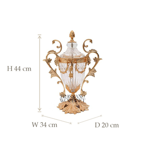 Juego de adornos de cristal de lujo, dos jarrones y cuenco central con marco de latón macizo dorado - Product Image 3