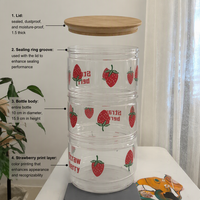 Conteneur de stockage alimentaire en verre transparent avec couvercle, personnalisable avec des motifs de dessins animés colorés