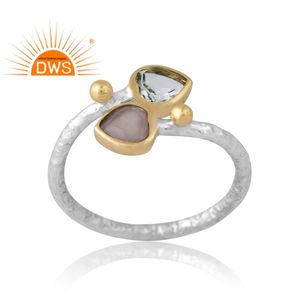 Diseño caliente Plata de ley Amatista verde natural y piedra lunar gris Anillo de piedras preciosas Diseño personalizado Fabricante de joyas - Product Image 1