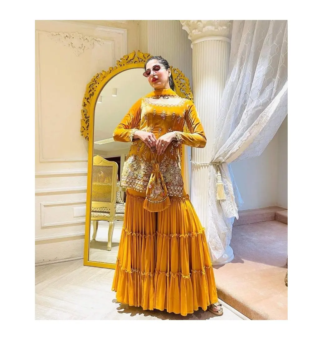 Designer Dress Material Sharara Garara Pakistani Designer Bridal Dresses Collection Sharara Suit With Long Kameez