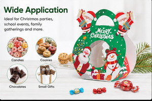 Custom <b>Christmas</b> Gable Treat <b>Boxes</b> with Bow Handle Green Red Full Color Printed Party Favor Candy Gift Packaging Wholesale - Product Image 2