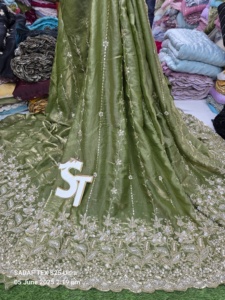 New Imported Handwork <b>Beads</b> With Sequence Fendy Silk <b>Fabric</b> Printed Silk <b>Fabric</b> for Export Sale from India - Product Image 4