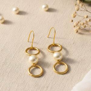 Stylish Gold Plated <b>Earrings</b> with Pearl Beads Elegant Design for Women Suitable for Parties Weddings and Daily Use - Product Image 1