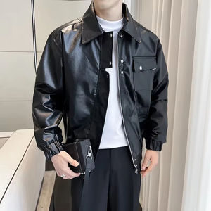 Casual Stylish Men's Winter Solid Zipper Stand Eco-Friendly Windproof High-End Feel Loose Fit Black <b>Genuine</b> Patchwork Front - Product Image 5